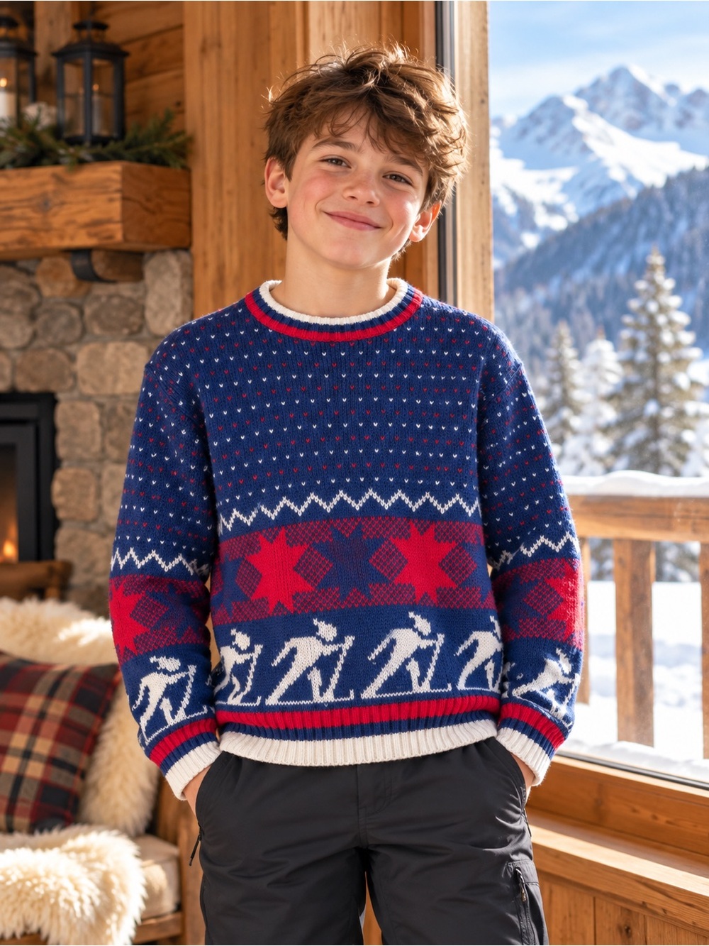 Pacific Coast Highway Kids Ski Sweater Size 14 Cabincore Nordic Blue White Red